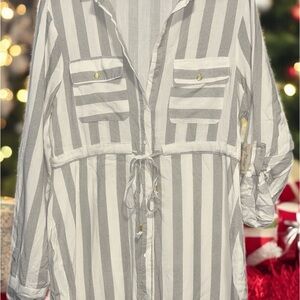 Passport Gray and White Striped Shirt Dress